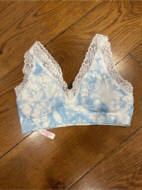 Victoria's Secret Pink Blue and White Lace-Trim Tie-Dye Bralette